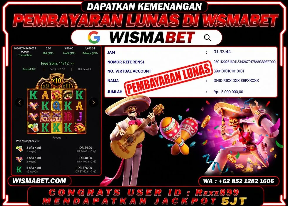 Wismabet - BUKTI KEMENANGAN Wild Bandito Rp5,000,000,- LUNAS